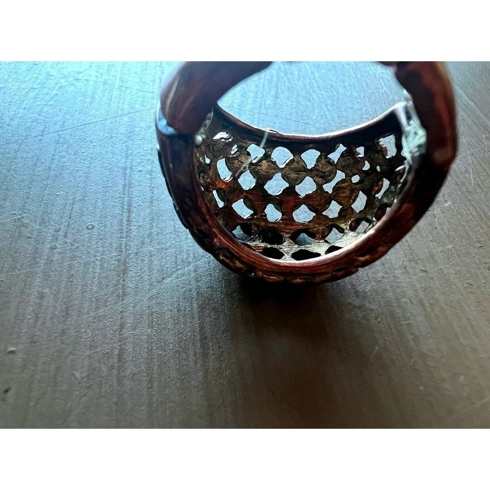 Dome Stretch Ring Copper Tone Lattice Statement Adjustable Metallic Industrial